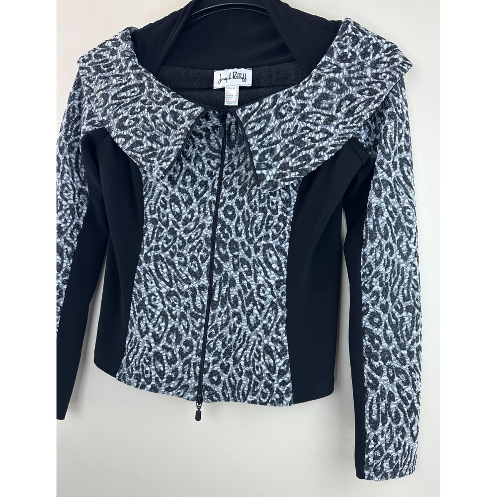 Joseph Ribkoff Women's Size 10 Leopard Print Zip Up Portrait Collar Jacket Grey - Picture 5 of 12